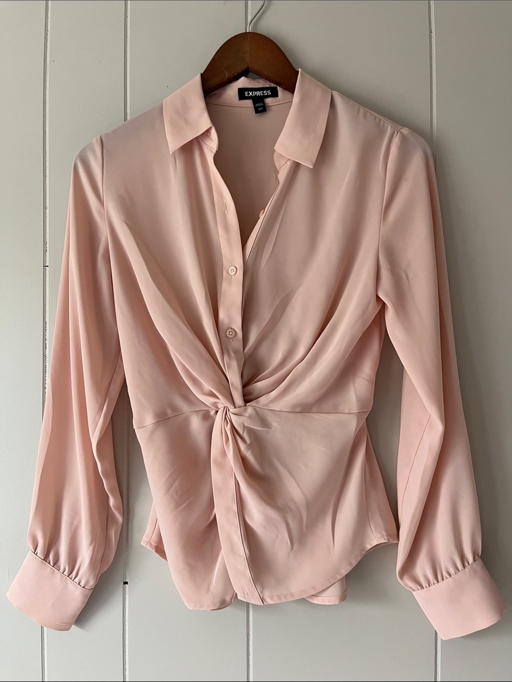 Express Women's Light Pink Twist-Front Button Blouse